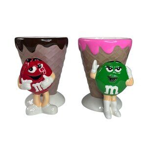 Set of 2 M&Ms Ceramic Ice Cream Cone Bowl Mug Sundae Cup Collectible 2002